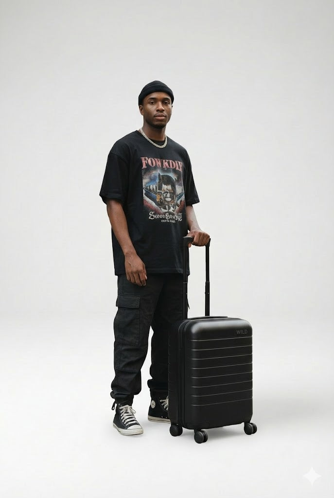 A men is holding Midnight and black Carry-on
